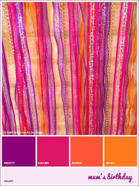 Bright retro colour palette - pink + purple + orange Pink Orange Yellow Mood Board, Orange Pink Purple Color Schemes, Orange Magenta Color Palette, Pink Orange Yellow Purple Color Palette, Purple Red Colour Palette, Red Orange Purple Pink Wedding, Pink Red Orange Purple Color Palette, Orange Pink Purple Color Palette, Red Pink Colour Palette