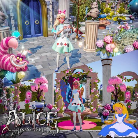 Disney Dreamlight Valley Alice In Wonderland, Ddlv Decorating, Disney Dreamvalley, Dreamland Ideas, Disney Island, Disney Dreamlight Valley, Alice In Wonderland Dress, Wonderland Dress, Alice In Wonderland Disney