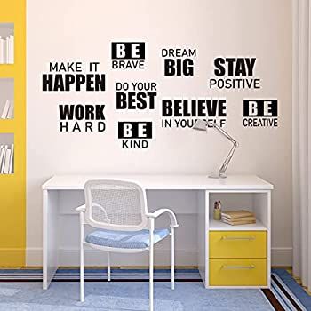 AmazonSmile: 4 Sheets Inspirational Wall Decals Peel and Stick Motivational Phrases Wall Stickers Positive Quotes Stickers for Library Home School Office Wall Art Decorations : Tools & Home Improvement Motivational Wall Art Decor, Quotes For Study Room, Inspiring Office Quotes, Small Thoughts For School, Motivational Wall Painting Ideas, Wall Motivation Ideas Student, Stick Notes Ideas Wall, School Office Quotes, Quotes For Office Wall