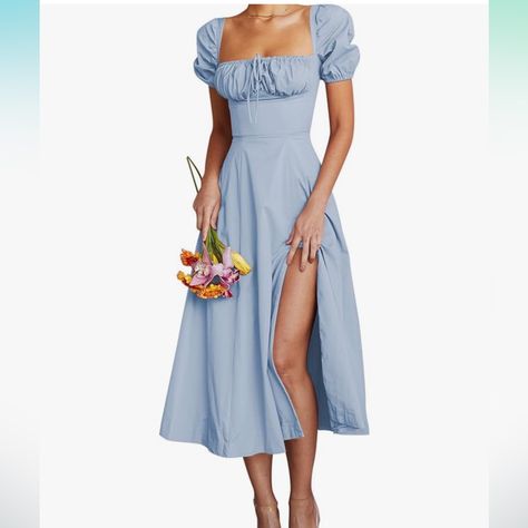 Purchased Off Of Amazon And Missed My Return Date. Nothing Wrong Just Didn’t Like It On Me Nwt Size: Large Hoi An Tailor, Milkmaid Dress, Amazon Dresses, Floral Maxi, Miss Me, Mother’s Day, Puff Sleeve, Colorful Dresses, Color Blue