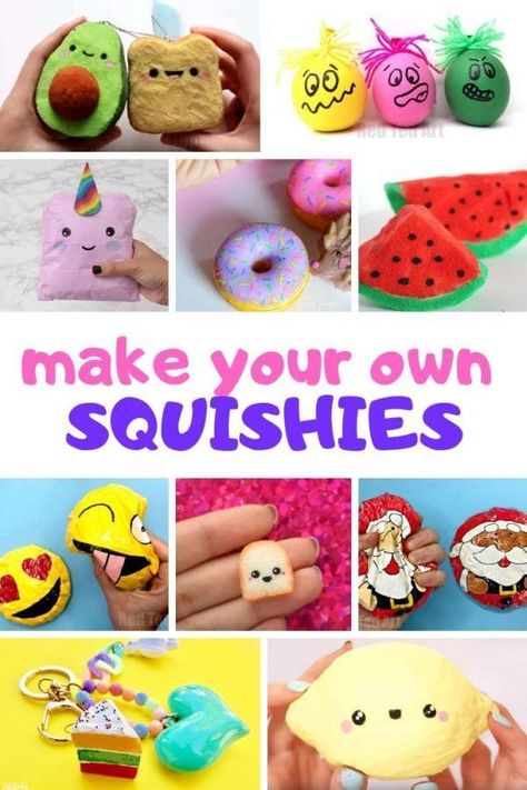 How to make Homemade Squishies that are Slow Rising. Learn how to make a Squshie with paper, with foam, without foam, above all Easy Squishie DIY! #Squishie #squishies #howto Diy Toys Easy, Homemade Squishies, Fun Crafts For Teens, Squishies Diy, Diy Fidget Toys, Red Ted Art, Shelf Bookcase, Wooden Shelf, Fun Easy Crafts