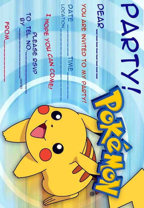 POKEMON free party invitation printables (3 styles to choose from) Pokemon Birthday Invites, Pokemon Party Invitations, Pikachu Coloring, Pikachu Birthday, Free Party Invitations, Pokemon Invitations, Pokémon Birthday, Pikachu Coloring Page, Pokémon Party