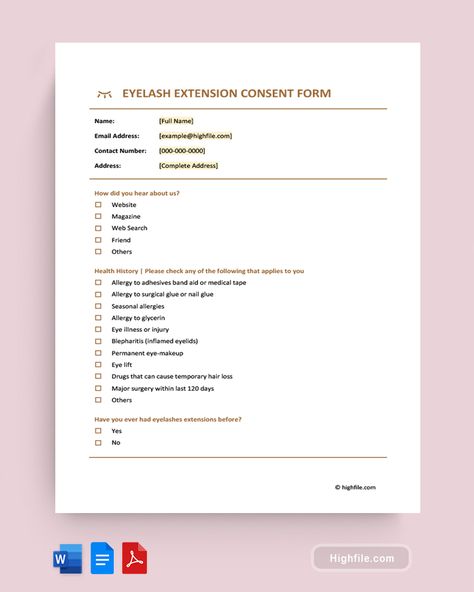 Eyelash Extension Consent Form Medical Form, Beauty Procedures, Informed Consent, Consent Forms, Seasonal Allergies, Eye Lift, Lash Extension, Important Information, Medical History