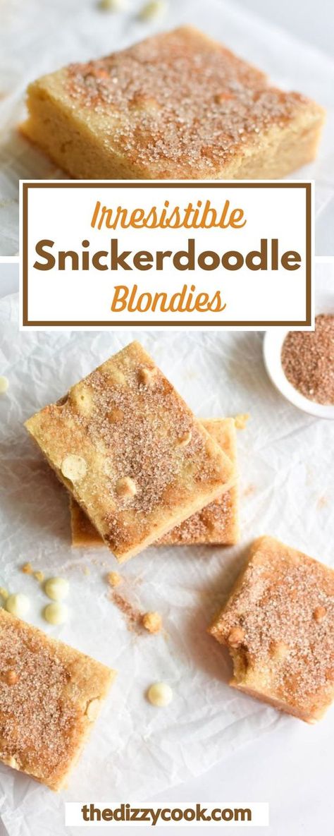 These Snickerdoodle Blondies have all the best fall flavors of cinnamon sugar mixed with melted, creamy white chocolate. They’re easy to make and simply irresistible! These gooey white chocolate snickerdoodle blondies have a dense and delicious texture with a crunchy cinnamon sugar dusting. These snickerdoodle blondies are the perfect level of sweetness! Snickerdoodle Blondies, White Chocolate Desserts, Granola Snacks, White Chocolate Blondies, Lemon Bars Easy, Cookie Dough Bars, Sweet Breakfast Treats, Peanut Butter Chocolate Bars, Caramel Desserts