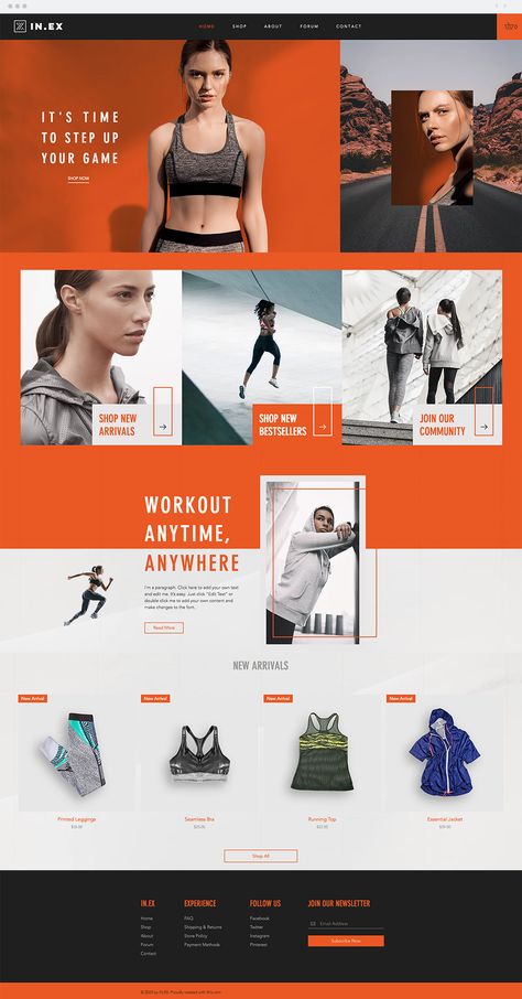 Women's Sportswear Online Store | Website Template Sportswear Website Design, Activewear Website Design, Orange Website Design, Orange Website, Fitness Website Design, Online Store Website, Sportswear Store, Womens Sportswear, Wix Website Design