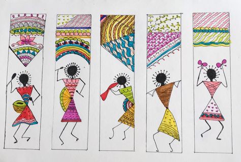 Warli bookmarks ,made by Mithlesh Singhal Warli Bookmarks, Art Book Marks, Book Marks, How To Make Bookmarks, Art Book, Quick Saves, Art