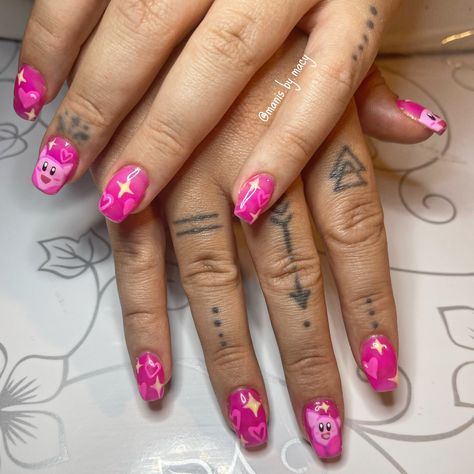 Pink jelly nails with hearts and Kirby designs Kirby Nail Art, Kirby Nails, Oc Aesthetic, Girl Nails, Girls Nails, Dream Nails, Nail Inspiration, Big Girl, Nails Ideas