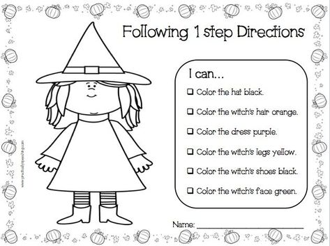 Halloween Speech Activities, Directions Worksheet, Following Directions Activities, Halloween Lesson, Play Therapy Techniques, Cardinal Directions, Halloween Worksheets, Green Name, Christmas Writing