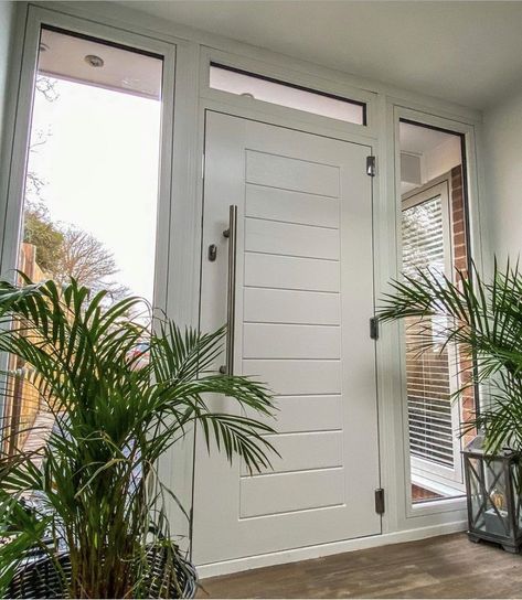 White Entrance Door Modern, White Composite Front Door, Front Door Ideas White, Modern Entrance Hall, Cottage Doors, Aluminium Front Door, Stable Doors, White Front Door, Composite Front Door