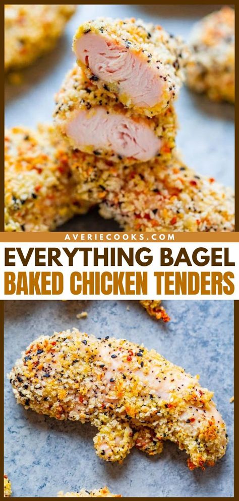 Another 30-minute meal for busy weeknights! This quick and easy dinner is also a great party appetizer. Not only do these baked chicken tenders taste like an everything bagel, but they are also healthier! Save this chicken breast recipe! Chicken Tender Recipes Healthy, Frying Chicken, Low Calorie Chicken, Baked Chicken Tenders, Why Bother, Chicken Tender Recipes, Turkey Dishes, Baked Chicken Breast, Chicken Dishes Recipes