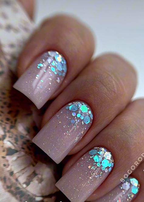 Cinderella Nail Designs, Cinderella Nails Designs Disney, Cinderella Themed Nails, Blue Nails Cinderella, Cinderella Theme Nails, Cinderella Nails, Baby Glitter, Wow Nails, Pretty Nail Art Designs