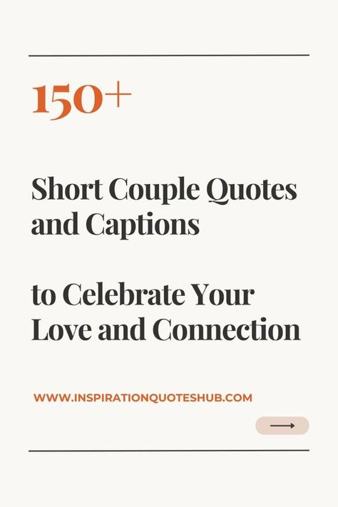 Looking for the perfect words to express your love? Discover our collection of heartfelt short couple quotes and captions that beautifully capture your unique bond. Whether you're sharing a sweet moment on social media or writing a love note, these quotes will help you convey your feelings in just a few words. 

Dive into this treasure trove of love and connection, and don't forget to save your favorites or share them with someone special who needs a little romance today! Short Couples Quotes, Short Couple Quotes, Quotes For Married Couples, Short Relationship Quotes, Best Couple Quotes, Short Romantic Quotes, Short Love Quotes, Short Couples, Couples Fashion