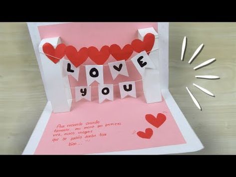 TARJETA POP UP SAN VALENTIN ♥ YUMIKU - YouTube Easy Greeting Cards, Diy Pop Up Cards, Tarjetas Pop Up, Cool Paper Crafts, Paper Flowers Craft, Handmade Valentine, Diy Valentines Gifts, Birthday Cards Diy, Paper Crafts Diy Tutorials