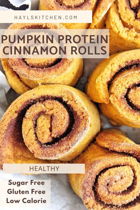 Beautiful Pumpkin Protein Cinnamon Rolls with a Cream Cheese Icing for a great high protein breakfast! These pumpkin protein powder cinnamon rolls are gluten free, sugar free and need no yeast either! Protein Cinnamon Rolls, Low Calorie Pumpkin, Baking With Protein Powder, Healthy Cinnamon Rolls, Unflavored Protein Powder, Gluten Free Cinnamon Rolls, Pumpkin Protein, Protein Baking, High Protein Desserts