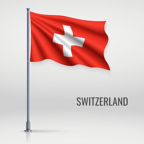 Vector waving flag on flagpole. | Premium Vector #Freepik #vector #waving-flag #flag-pole #swiss-flag #switzerland-flag Fictional Country Flag, Flag Of Switzerland, Liechtenstein Flag, Swiss Flag, Switzerland Flag, Swiss Travel Pass, Waving Flag, Travel Locations, Flag Pole