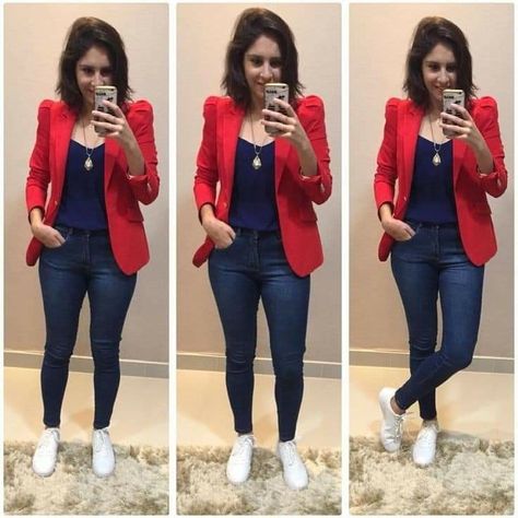 Stylish Business Outfits, Work Outfits Frauen, Blazer Zara, Elegante Casual, Red Blazer, Fashion Dresses Casual, Casual Stylish, Casual Work Outfits, Blazer Outfits