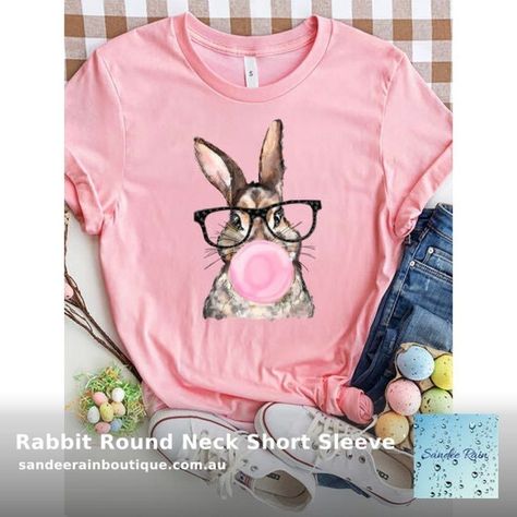 😍 Rabbit Round Neck Short Sleeve T-Shirt 😍 by Sandee Rain Boutique starting at $81.00 * Features: Basic style * Sheer: Opaque * Stretch: Slightly stretchy * Material composition: 100% Polyester * Care instructions: Machine wash cold. Tumble dry low. * Imported * Product measurements: S:Top Length 26.77 in, Sleeve Length 8.07 in, Bust 38.58 in, Shoulder 17.32 in M:Top Length 27.56 in, Sleeve Length 8.27 in, Bust 40.16 in, Shoulder 17.72 in L:Top Length 28.35 in, Sleeve Length 8.66... Monochrome Rainbow, Princess Era, Cherry Graphic, Texas Graphic, Peach Graphic, Lobster Print, Bunny Graphic, Egg Pattern, Pink Glasses