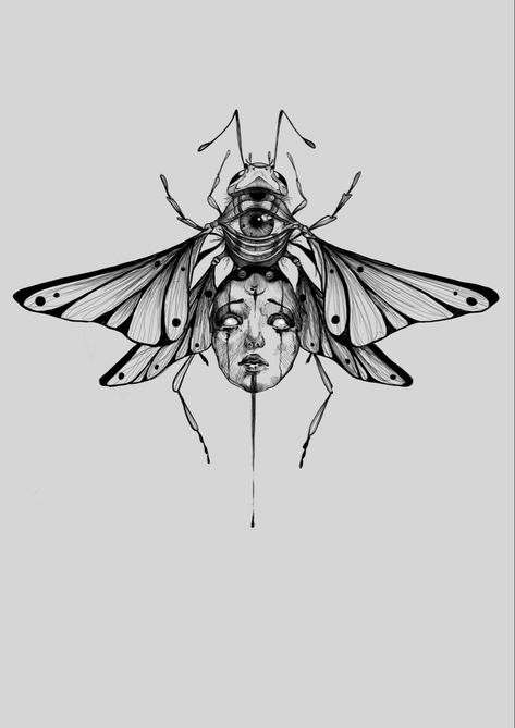 Creepy Insects Drawing, Bug Tattoo, Insect Tattoo, Creepy Tattoos, Spooky Tattoos, Tattoo Portfolio, Tattoo Project, Tattoo Art Drawings, Ink Illustration