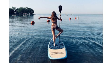 9 Surprising SUP Yoga Poses | Advanced SUP Yoga Poses - Yoga Journal Paddle Board Yoga Poses, Surf Instructor, Fitness Retreat, Paddle Board Yoga, Yoga Poses Advanced, Camel Pose, Pigeon Pose, Sup Yoga, Sup Surf