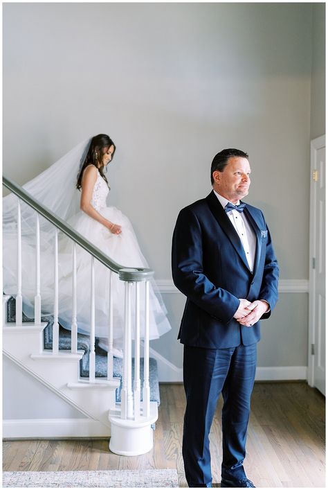 First Look Wedding Photos Stairs, First Look With Father Of Bride, Bride Walking Down The Aisle Photos, Bridal Staircase, Bride Stairs Photography, Walking Down Stairs, Bride Walking Down Stairs, 2022 Recap, Bride Vibes