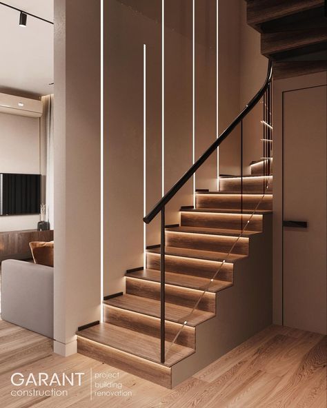 Suspended Stairs, Stairs Wall Design, درابزين السلم, Staircase Lighting Ideas, درج السلم, Staircase Interior Design, Staircase Design Modern, Stairs Design Interior, Stair Lights