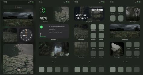 Iphone Widget Aesthetic Layout, Iphone Layout Green Aesthetic, Forest Phone Layout, Nature Themed App Icons, Ipad Inspo Homescreen Green, Ios Green Theme, Phone Themes Aesthetic Green, Forest Green Homescreen, Green Themed Homescreen