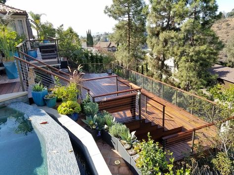 Multi-level Deck on Hillside in Mount Olympus - Contemporary - Terrace - Los Angeles - by Danny Deck Construction, Inc. | Houzz IE Deck On Hillside, House With Deck, Hillside Deck, Ipe Wood Deck, Pool Resurfacing, Contemporary Deck, Multi Level Deck, Deck Pool, Modern Deck