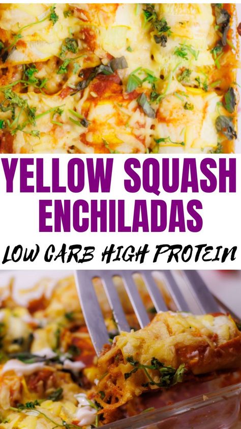 YELLOW SQUASH ENCHILADAS Summer Squash Recipes Healthy, Squash Enchiladas, Healthy Squash Recipes, Squash Bread, Bbq Side Dish, Yellow Squash Casserole, Summer Squash Recipes, Yellow Squash Recipes, Low Carb High Protein