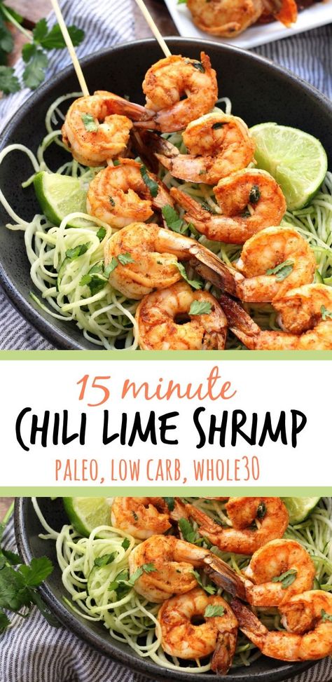 This Whole30 chili lime shrimp is a quick protein to make for dinner or for meal prep. It’s so flavorful and takes less than 15 minutes to cook up on the grill or on the stove! This family friendly paleo recipe uses a few simple ingredients to make a great low carb shrimp dinner! #paleoshrimp #whole30shrimp #lowcarbseafood #easypaleorecipes via @paleobailey Low Carb Shrimp Dinner, Whole30 Chili, Shrimp Paleo, Low Carb Shrimp, Apple Fries, Chili Lime Shrimp, Paleo Seafood Recipes, Quick Protein, Cooking Lunch