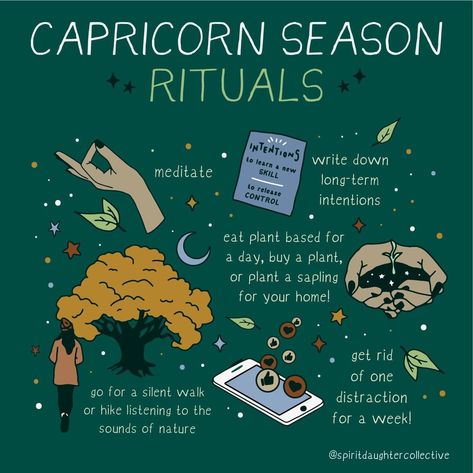 The Spirit Daughter Collective on Instagram: “🖤Capricorn Season Rituals🖤  How’s Capricorn Season treating you!? Comment down below some of your favorite rituals for Cap Season✨👇🏼 Image…” Crystal Journal, Witchy Crystals, Witchcraft Stuff, Spirit Daughter, Capricorn Aesthetic, Capricorn Season, Rising Sign, Capricorn Life, Wiccan Spell Book