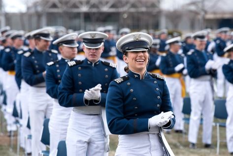 The Air Force celebrates the graduation and commissioning of the U.S. Air Force Academy’s Class of 2020 in Colorado Springs, Colo., April, 18, 2020. #usaf Us Air Force Academy, Usafa Aesthetic, Air Force Academy Aesthetic, Royal Air Force Uniform, Us Air Force Uniform, Air Force Uniform, Air Force Graduation, Sci Fi Uniform, Women's Military Uniform