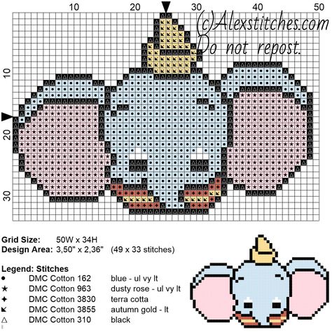 Dumbo Disney Cuties free cross stitch pattern 50x34 5 colors Dumbo Cross Stitch, Disney Cross Stitch Patterns Free Charts, Cross Stitch Disney, Dumbo Disney, Hotel Window, Elephant Cross Stitch, Unicorn Cross Stitch Pattern, Free Cross Stitch Pattern, Free Cross Stitch Patterns