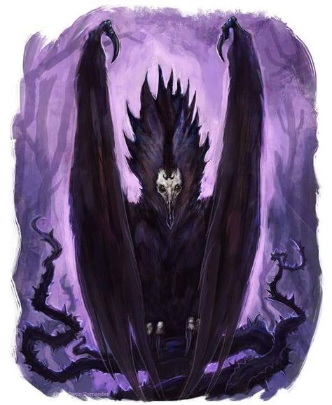 Demon Bird Art, Bird Demon Character Design, Monster Bird Art, Raven Monster Art, Scary Bird Drawing, Bird Monster Concept Art, Bird Monster Art, Raven Monster, Crow Monster