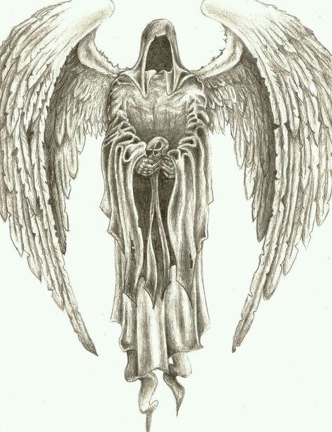 Cool Angel Tattoo Drawings, Dark Angel Tattoo, Reaper Drawing, 천사와 악마, Archangel Tattoo, Grim Reaper Tattoo, Reaper Tattoo, Grim Reaper Art, Kunst Tattoos