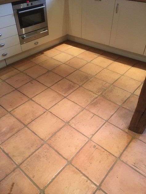 Terracotta Tiled Floor Before Cleaning Abingdon Terracotta Kitchen Floor, Abingdon Oxfordshire, Terracotta Tile Floor, Terracotta Kitchen, Tiled Floor, Tile Cleaners, Terracotta Floor, Floor Scrubber, Buffing Pads