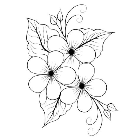 Free Vector line art and hand drawing flower art black and white flat design simple flower Black Line Flower Drawing, Outline Images Of Flowers, Simple Floral Design Drawing, Floral Drawing Simple, Flower Outline Drawing Simple, Simple Embroidery Designs Drawings, Flower Line Drawing Simple, Flower Clipart Black And White, Floral Drawing Design