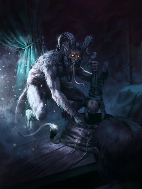 ArtStation - Krampus, Jakub Jagoda Solstice Traditions, Winter Solstice Traditions, Merry Krampus, European Folklore, Call Of Cthulhu Rpg, Christmas Horror, Mythical Creatures Fantasy, Santa Art, Dungeons And Dragons Classes