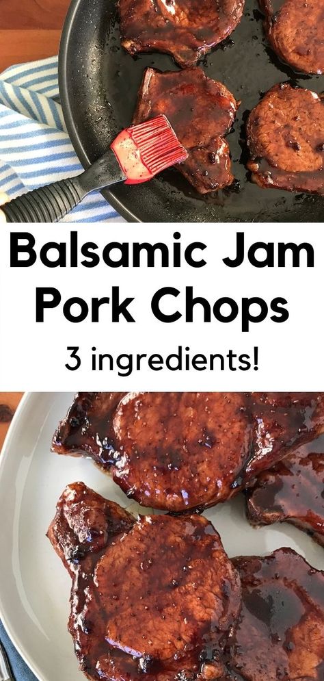 These Balsamic Jam Pork Chops will be your new favorite dinner! You just need balsamic vinegar and your favorite jam to create a luscious, sticky, sweet and tangy glaze for juicy pork chops. These easy, pan seared chops also happen to be Paleo and Whole30-friendly! Jam Pork Chops, Balsamic Jam, Paleo Pork Recipes, Balsamic Pork Chops, Paleo Pork, Balsamic Pork, Easy Pork Chops, Juicy Pork Chops, Whole30 Dinners