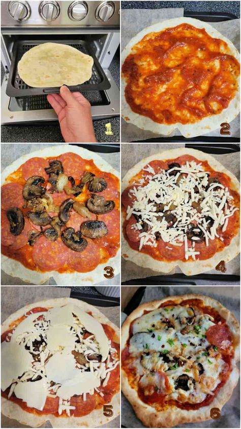 Air Fryer Pizzadilla, Low Carb Air Fryer Pizza, Air Fryer Tortilla Pizza Recipe, Flour Tortilla Pizza Recipes Air Fryer, Air Fryer Low Carb Tortilla Pizza, Low Carb Tortilla Pizza Keto Air Fryer, Air Fryer Pizza Tortilla, Air Fryer Naan Pizza, Tortilla Pizza In Air Fryer