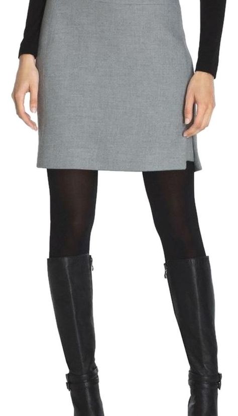 21fe5b8ba755eeaece7a450849876228desc43555440ri Petite Boots, Skirts White, Grey Mini Skirt, Skirts With Boots, Tights And Boots, Suede Boots Knee High, Grey Boots, Skirt White, Professional Outfits