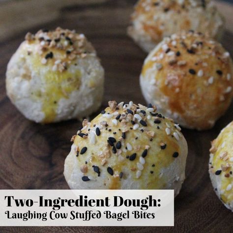 Stuffed Bagel Bites, Two Ingredient Dough, Laughing Cow Cheese, 2 Ingredient Recipes, Bagel Bites, Weight Watchers Snacks, Cow Cheese, Two Ingredient, Laughing Cow