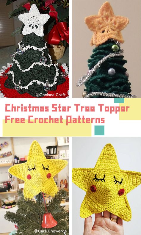 Christmas Star Tree Topper Free Crochet Patterns Crochet Tree Star Topper, Crochet Christmas Tree Topper, Crochet Topper, Christmas Tree Tops, Crochet Tree, Star Tree Topper, Crochet Christmas Trees, Small Christmas Trees, Crochet Stars