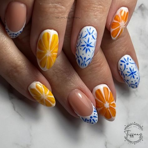 Italy Vacation Nails, Amalfi Coast Nails, Italy Inspired Nails, Mediterranean Nails, Summertime Nails, June Nails, Fun Summer Nails, Simple Acrylic, Simple Acrylic Nails