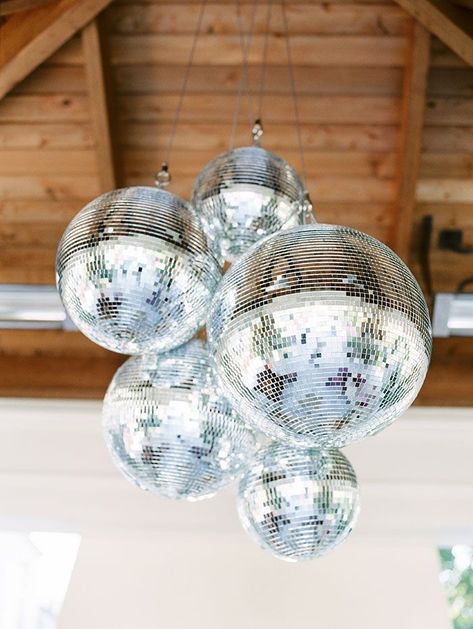 Disco Ball Cluster Lights Disco Ball Wedding Reception Dance Floor, Edgy Bridal, Chocolate Cosmos, Disco Party Decorations, Disco Theme, Creative Wedding Ideas, Disco Balls, Custom Decor, Creative Wedding