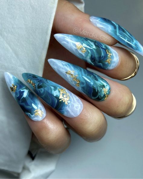 Mint Green Nails, Mint Nails, Green Nail Art, Marble Nail Designs, Long Stiletto, Marble Nail, Green Nail Designs, Blue Nail Art, Her Nails