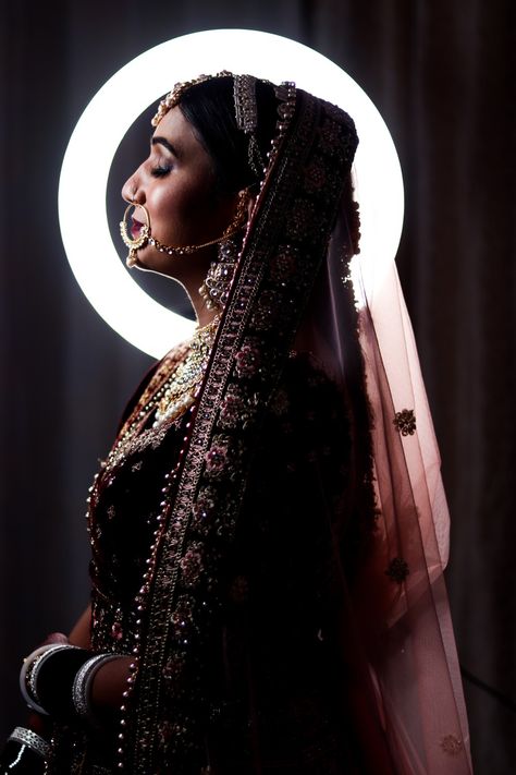 Use 2 lights in this dark room first is back light which i use a ring light Second is LC 500 which i use in front of bride face Ring Light Bridal Photography, Photo With Ring Light, Bridal Possess, Bride Makeup Poses, Bride Parlour Shoot, Makeup Shoot Poses, Ghagra Poses, Bride Makeup Shoot, Bridal Makeup Photoshoot