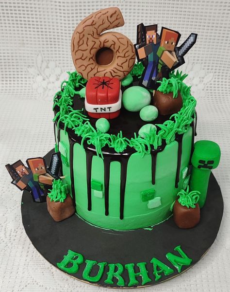 Minecraft Drip Cake, Minecraft Buttercream Cake, Minecraft Cake Buttercream, Minecraft Circles, Creeper Cake, Chocolate Drip Cake, Cake Inspo, Minecraft Cake, Minecraft Birthday