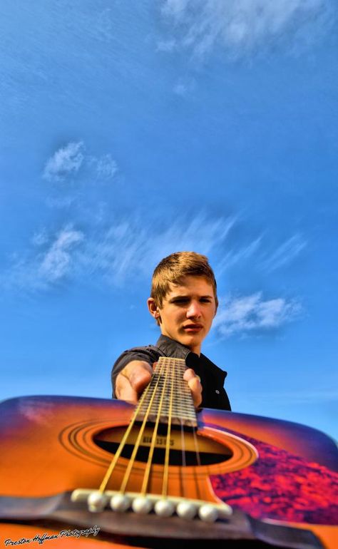 #photography #portrait #boy #guitar #music #sky #cool #idea #country #follow #prestonhoffmanphotography Guitar Senior Pictures, Band Senior Pictures, Guitarist Photography, Boy Senior Portraits, Music Photoshoot, Senior Photos Boys, Musician Portraits, Musician Photography, Unique Senior Pictures