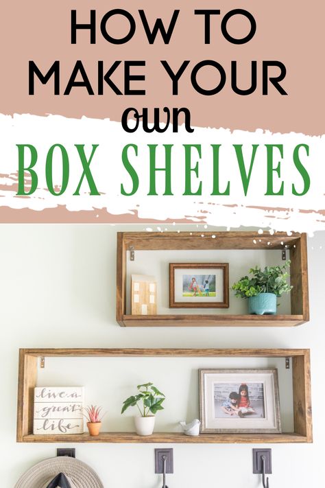 I absolutely love these DIY box shelves. They are easy to make, great for organization or display, and a unique statement piece. DIY Home Decor | DIY Shelves | Shelf Organization | Home Organization | DIY wood project | Box Shelves Diy Trinket Shelf, Diy Box Shelves, Wall Shelving Ideas, Diy Shelves Design, Diy Display Shelf, Shadow Box Shelves, Wall Cubes, Wall Shelving, Diy Shadow Box