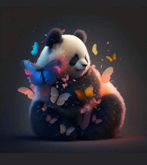 Panda And Butterfly, Panda Butterfly, Woodland Animal Wall Art, Panda Painting, Bear Panda, Keyboard Stickers, Cute Panda Wallpaper, Panda Funny